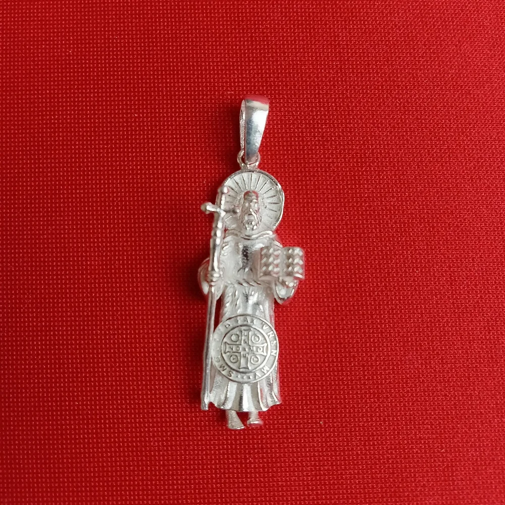 925 Sterling Silver Men's Ladies St Benedict Catholic necklace‎ pendant